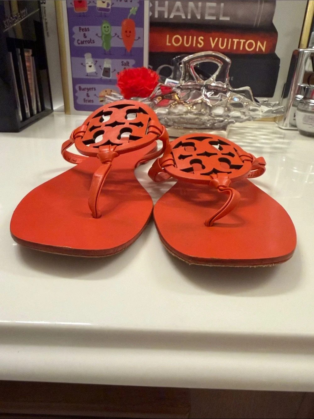 Tory Burch Orange Logo Thong Sandals